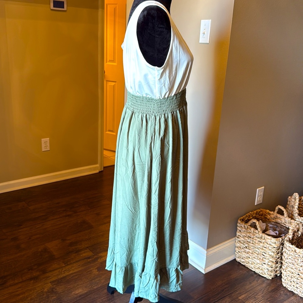 Cupshe Green & White Ruffled Scoop Neck  A-Line Dress Size Large - Picture 11 of 11